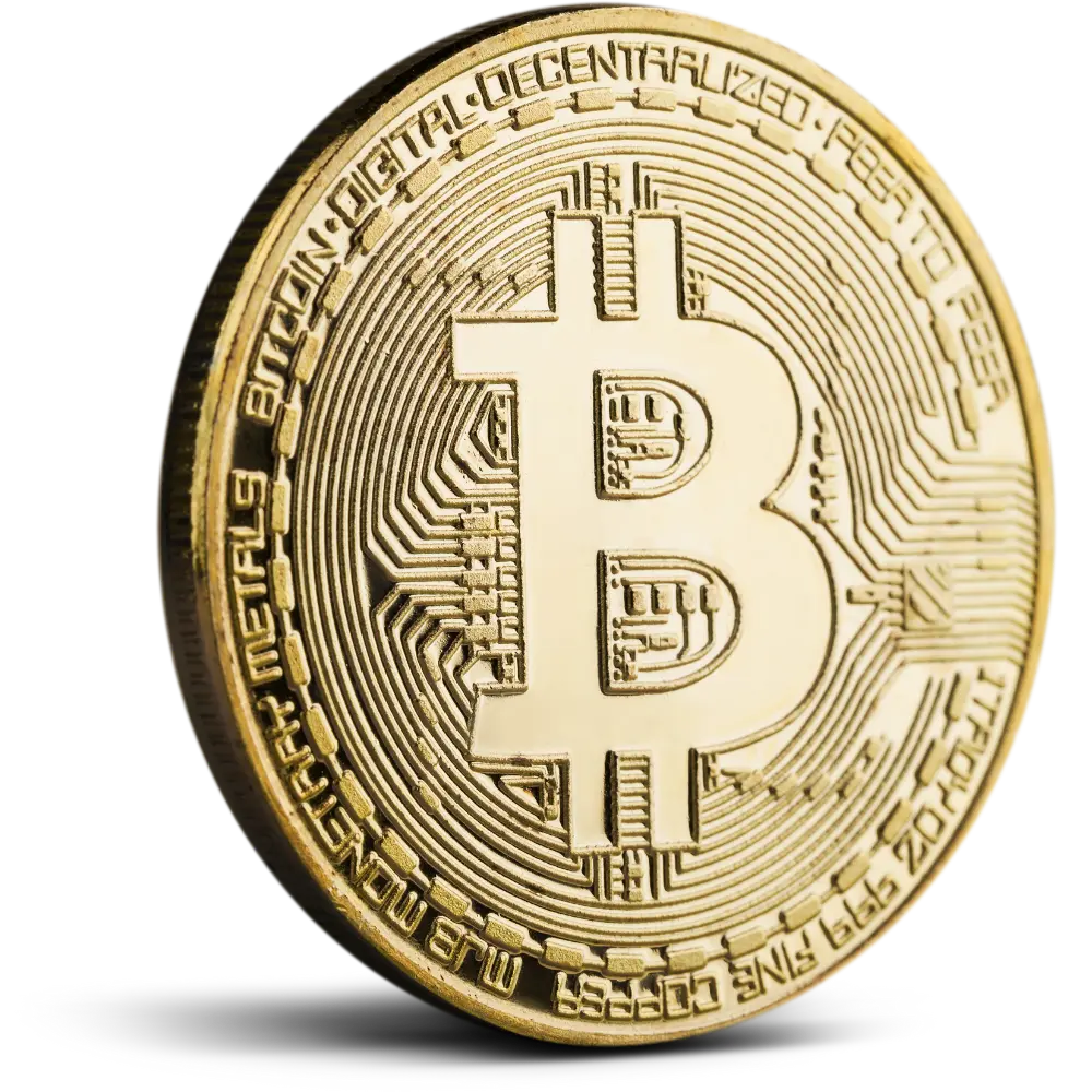 Złoty Bitcoin wykonany z 585 złota, waga 11,54 g, kolekcjonerski symbol prestiżu, BigDIAMOND Kraków