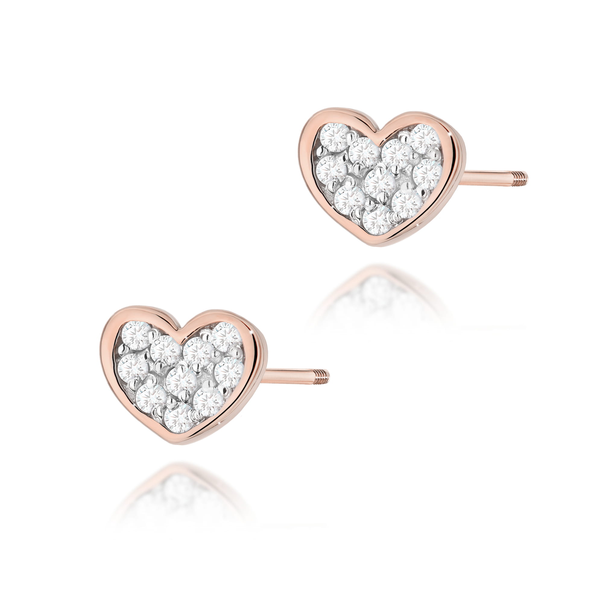 Kolczyki K0021 z diamentami różowe złoto sztyft zakręcany Jubiler Kraków BigDIAMOND