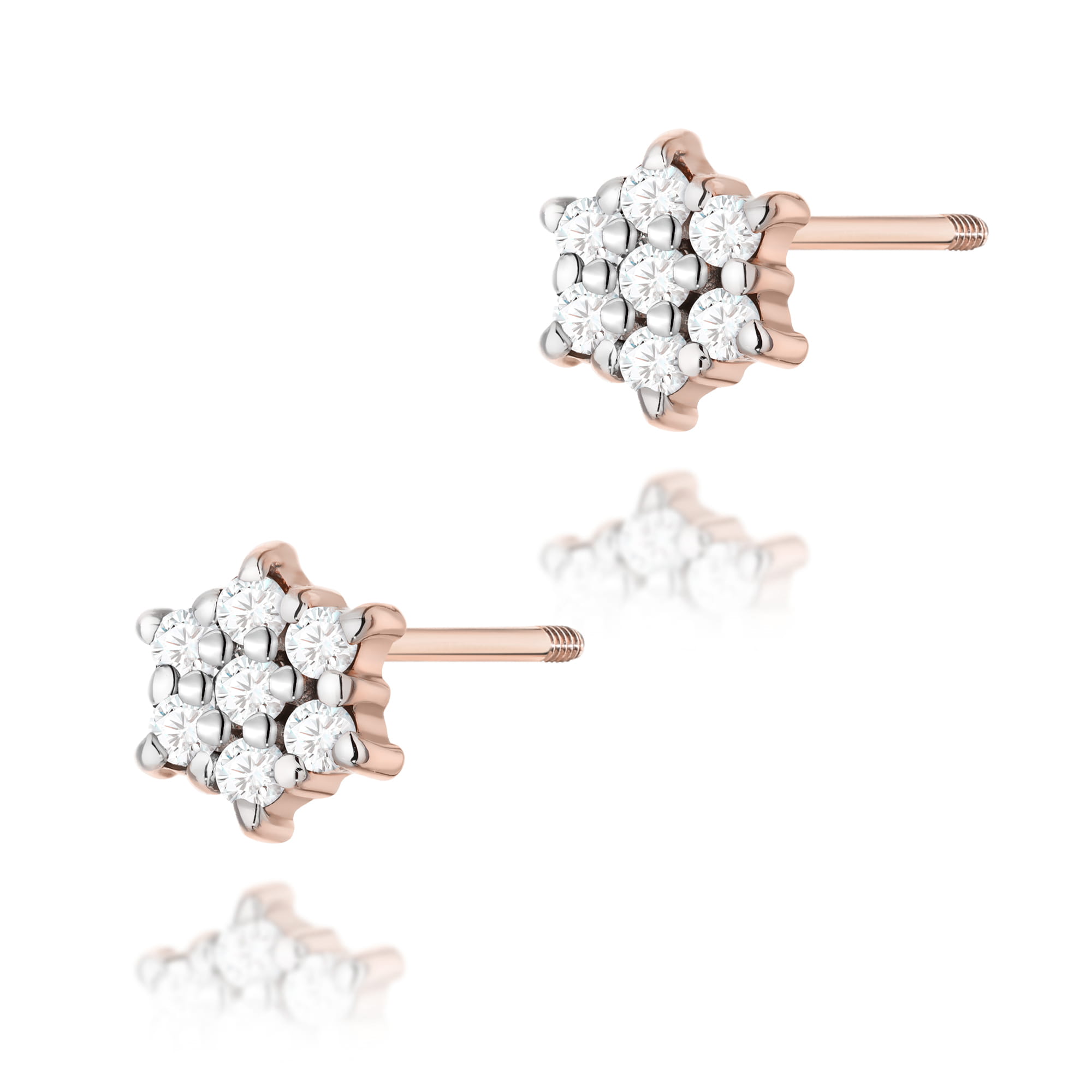 Kolczyki K0039 z diamentami różowe złoto sztyft zakręcany Jubiler Kraków BigDIAMOND