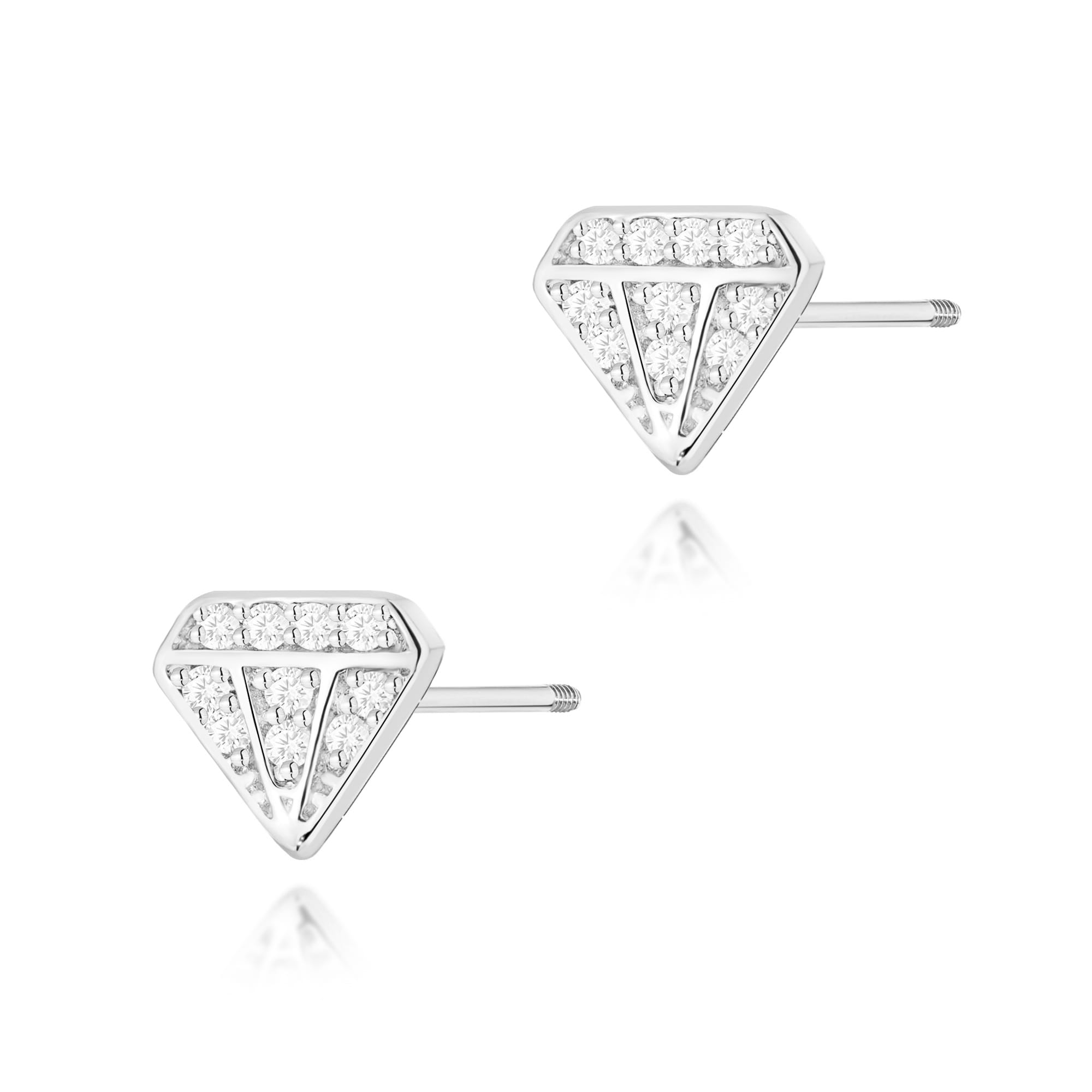 Kolczyki K0504 z diamentami białe złoto sztyft zakręcany Jubiler Kraków BigDIAMOND