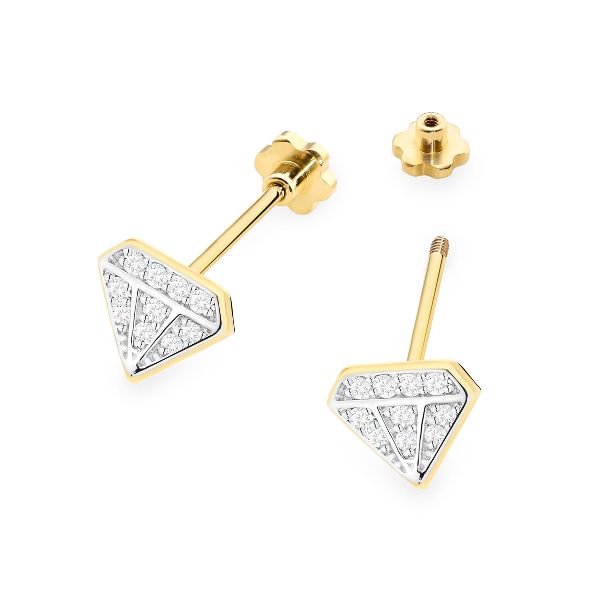 Kolczyki z diamentami żółte złoto sztyft zakręcany 3 Kolczyki z diamentami żółte złoto sztyft zakręcany - obrazek 2