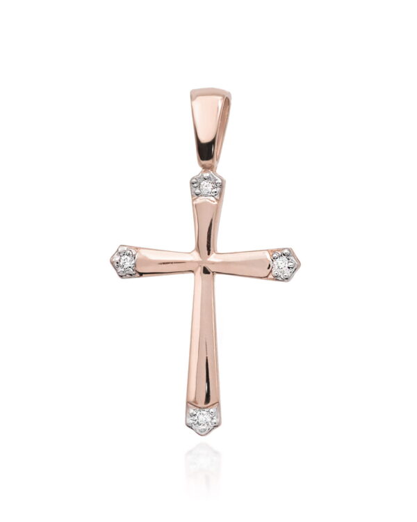 Krzyż K001 z diamentami różowe złoto Jubiler Kraków BigDIAMOND