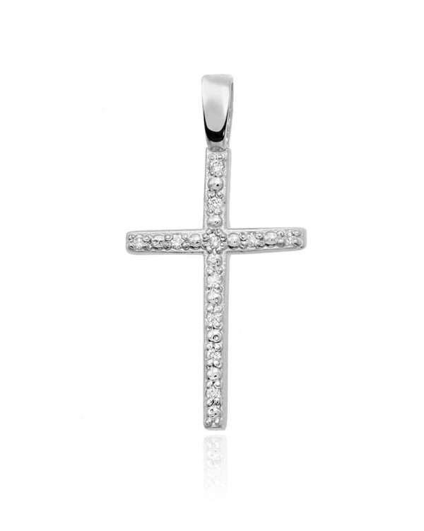 Krzyż K004 z diamentami białe złoto Jubiler Kraków BigDIAMOND