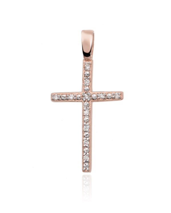 Krzyż K004 z diamentami różowe złoto Jubiler Kraków BigDIAMOND