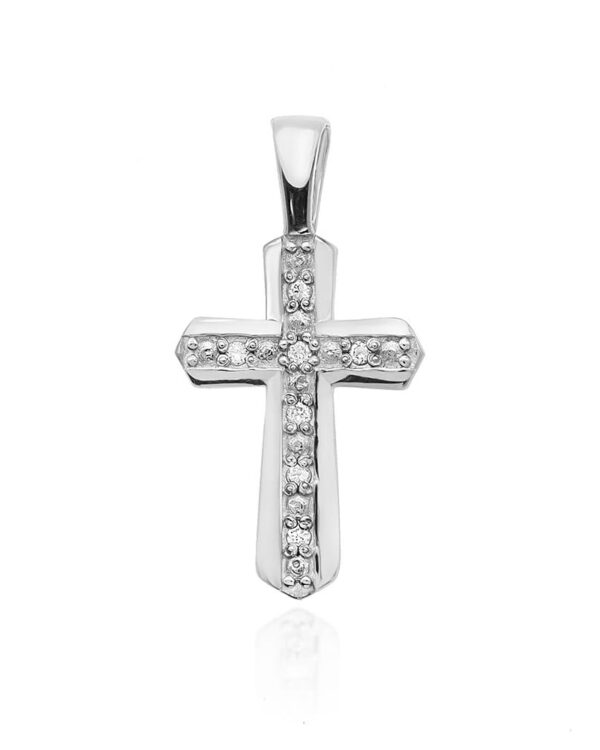 Krzyż K005 z diamentami białe złoto Jubiler Kraków BigDIAMOND