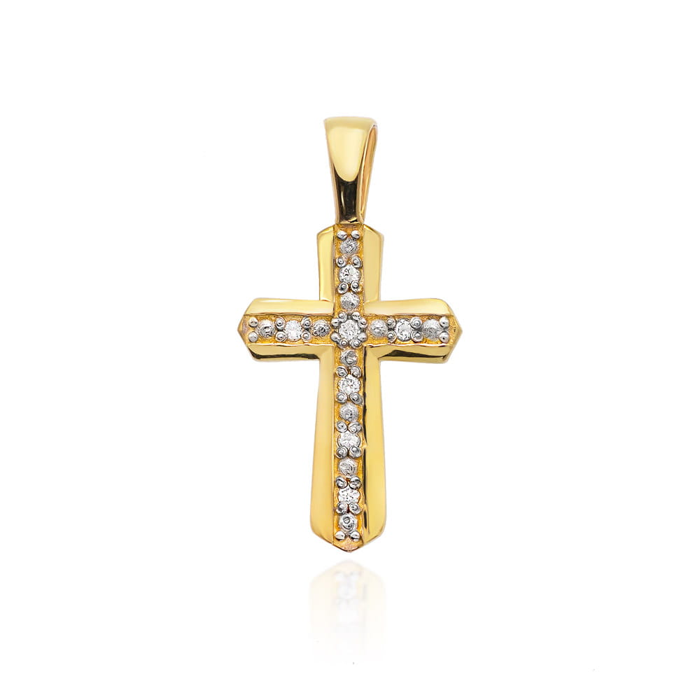 Krzyż K005 z diamentami żółte złoto Jubiler Kraków BigDIAMOND