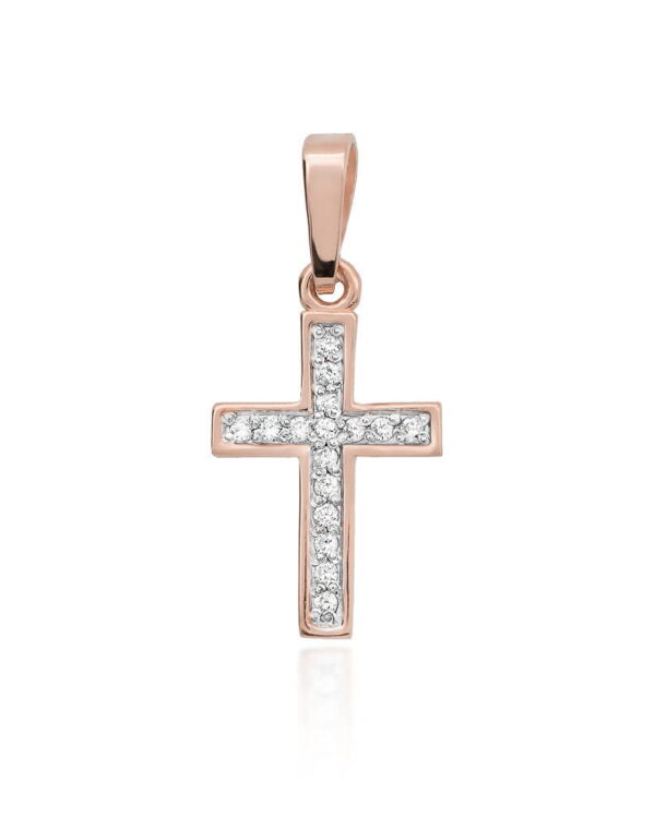 Krzyżyk K042 z diamentami różowe złoto Jubiler Kraków BigDIAMOND