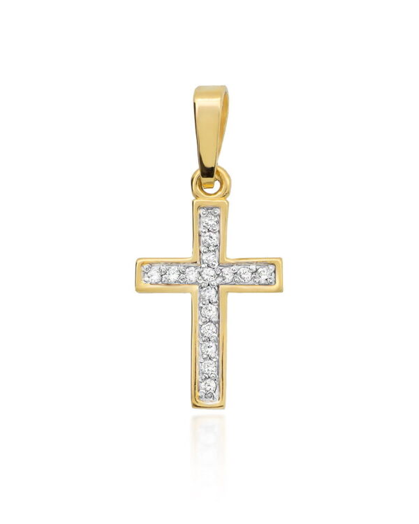 Krzyżyk K042 z diamentami żółte złoto Jubiler Kraków BigDIAMOND
