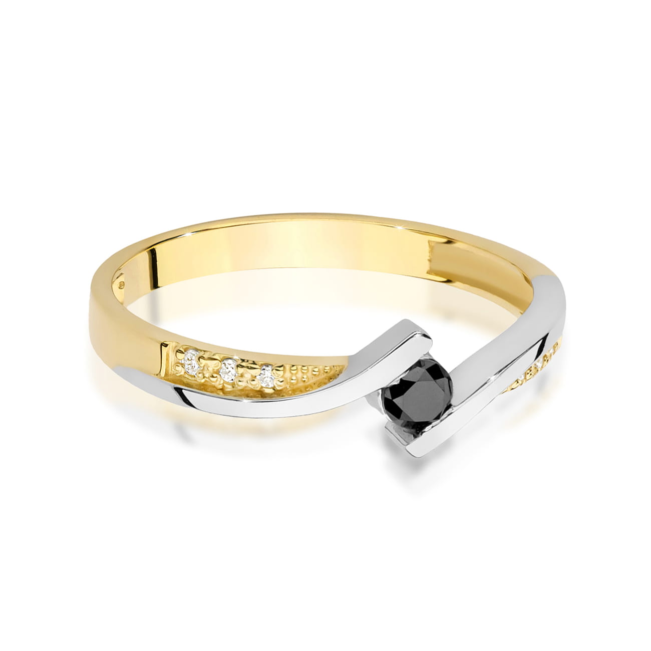 Pierścionek Czarny Diament 0,12ct żółte złoto 3 12ct żółte złoto Jubiler Kraków BigDIAMOND