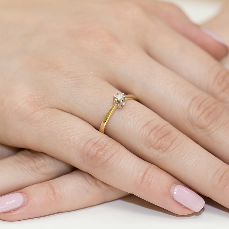 Pierścionek Diament 0,12ct żółte złoto 5 Pierścionek Diament 0,12ct żółte złoto - obrazek 4