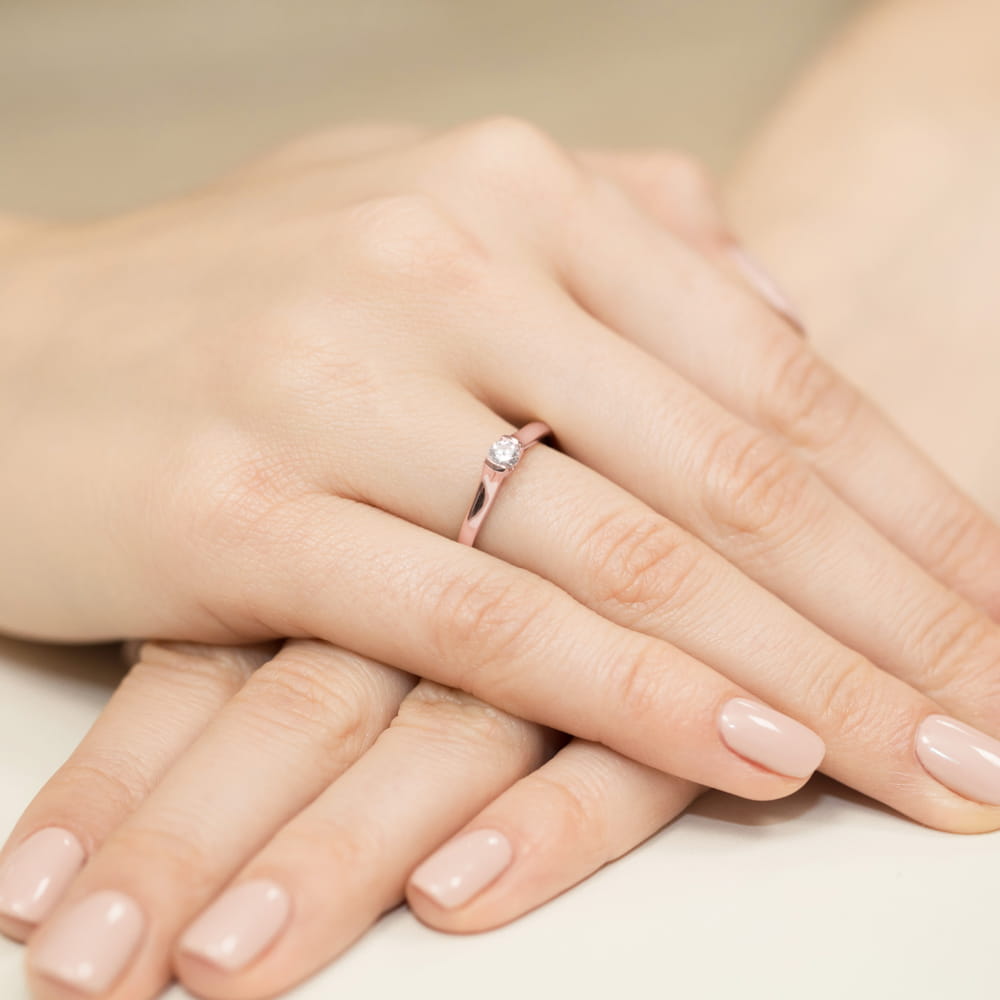 Pierścionek Diament 0,15ct różowe złoto 5 Pierścionek Diament 0,15ct różowe złoto - obrazek 4
