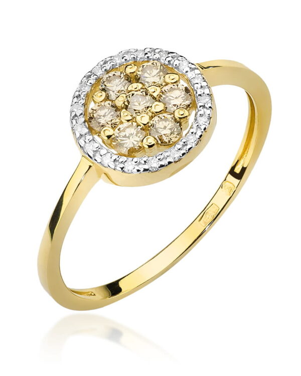 Pierścionek W440 z brązowymi diamentami żółte złoto Jubiler Kraków BigDIAMOND