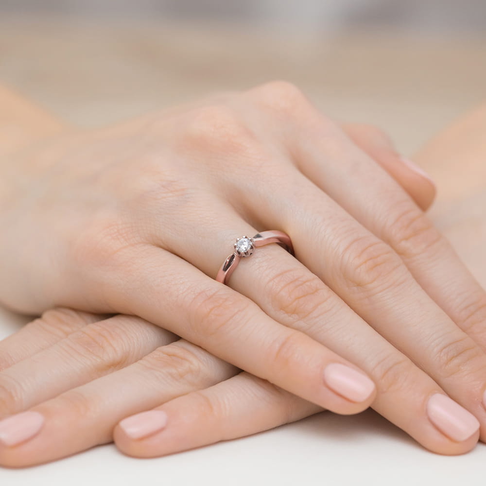Pierścionek Diament 0,15ct różowe złoto 5 Pierścionek Diament 0,15ct różowe złoto - obrazek 4