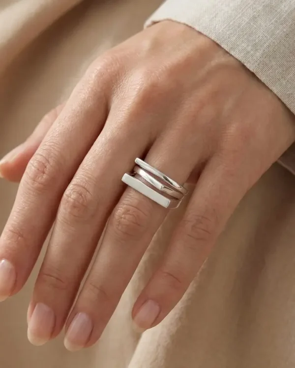 3 Srebrne pierścionki, geometryczne kwadraty minimalistyczne | BigDIAMOND Jubiler Krakow